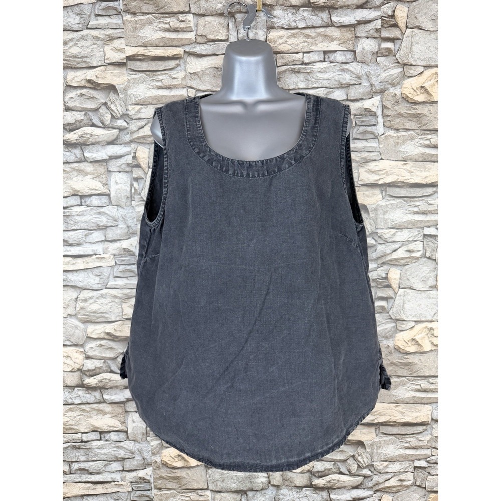 Sahara Linen Sleeveless Stonewash Black Top Sz L Lagenlook Minimalist